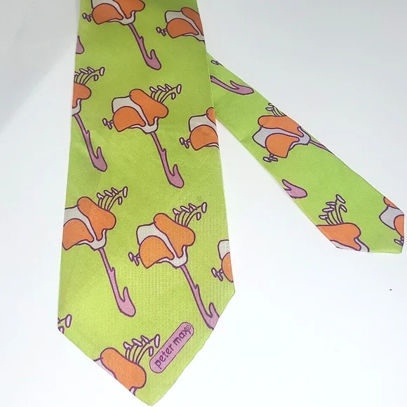 Peter Max Silk Tie Signed Pop Art Chartreuse Orange PurpleIris Floral Print